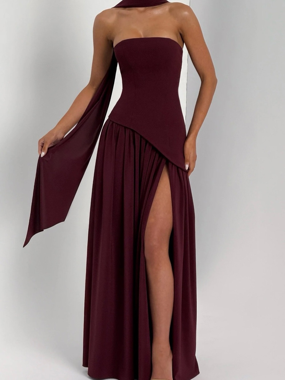 Strapless Burgundy Evening Gown with Side Slit / BABYBOO MALIYA/ WORN ONCE